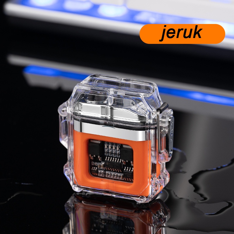 Korek Api Elektrik Fingerprint Touch Sensor LED Display HY6051 Transparan Shell Tahan Air Pulsa Elektronik Lebih Ringan Outdoor Tahan Angin Tahan Air Arc Pemantik Rokok