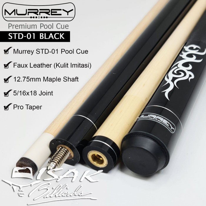 Murrey STD-1 - Maple Pool Billiard Cue Stick - Stik Biliar - Hitam
