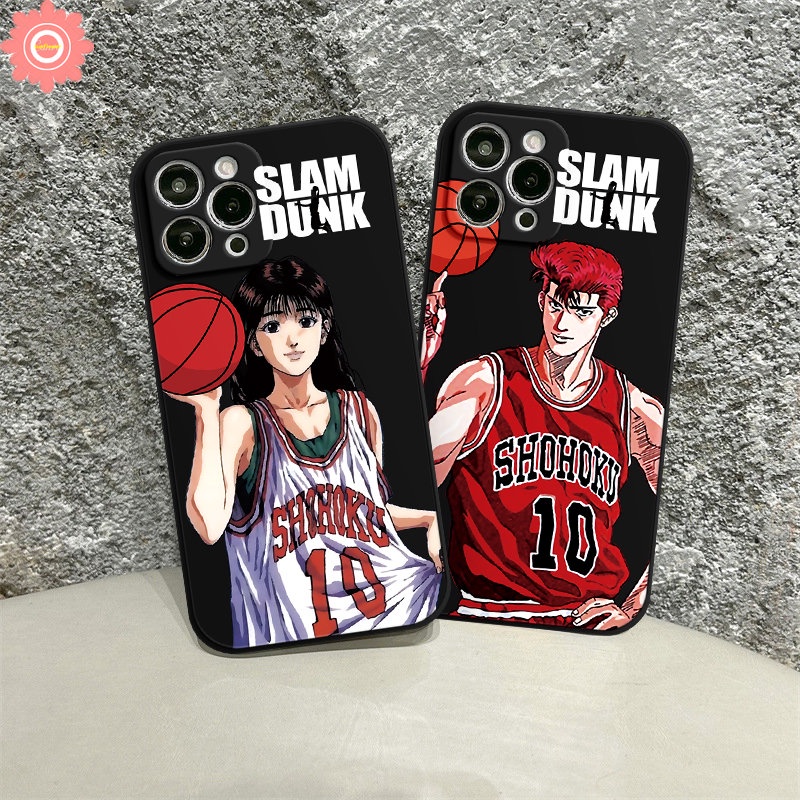 IPHONE Couple Anime Slam Dunk Phone Case Kompatibel Untuk Iphone11Xr 12 13 14 Pro Max7 6S 86 Plus X XS Max SE 2020 Kartun Lucu Sakuragi Hanamichi Haruko Akagi Lembut Penutup Tepi Lurus