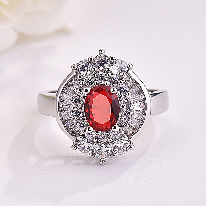 Goldkingdom Aksesoris Perhiasan Fashion Ready Stock Bertatahkan Tangga Ruby Cincin Persegi Cincin Pertunangan