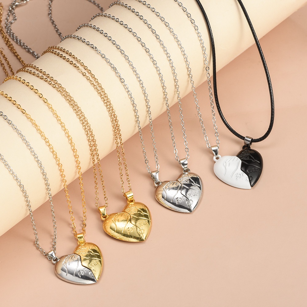 Wanita Pria Romantis Elektrokardiogram Cinta Liontin Magnetik Kalung/Wanita Sederhana Pasangan Kalung/Elegan Klavikula Kalung/Gadis Kalung Rantai/Hadiah Pacar