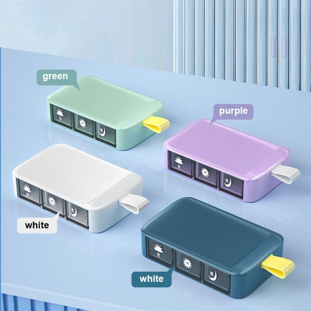 [Elegan] Three Grids Box Originality Medicine Box Kotak Penyimpanan Pil Kapasitas Besar