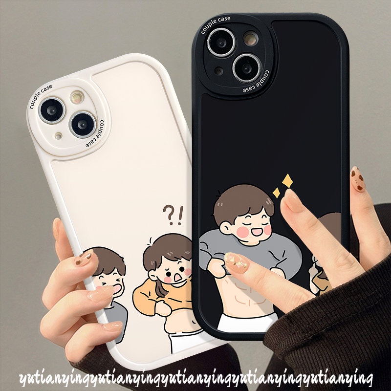 IPHONE Kreatif Lucu Otot Perut Anak Laki-Laki Perempuan Case Kompatibel Untuk Iphone11 13 12 14 Pro Max 7Plus 6 7 6s 8plus XR XS X Max SE 2020 Pasangan Shockproof Soft Silicone Lovers Phone Cover