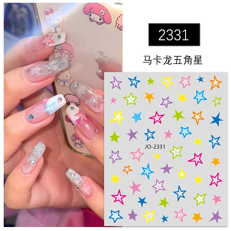 Stiker Dekorasi Nail Art Bentuk Bintang &amp;Love Warna-Warni Gadis Macaron Color Deco DIY Decals