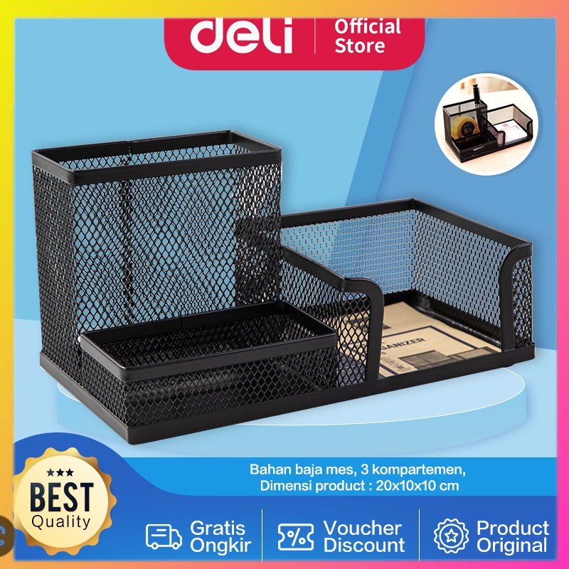

RILIS❤❤❤ Deli Tempat Alat Tulis Pengatur Meja 3 Comp 215 75 53mm 280 gram E9175