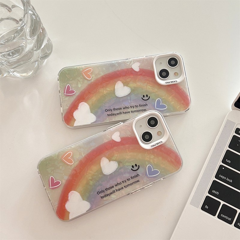 Pretty！Big Rainbow Shine Shell Pattern Soft Case HP iP iPhone 12 13 14 Pro Max 11 Girl Woman FTD Casing Apple