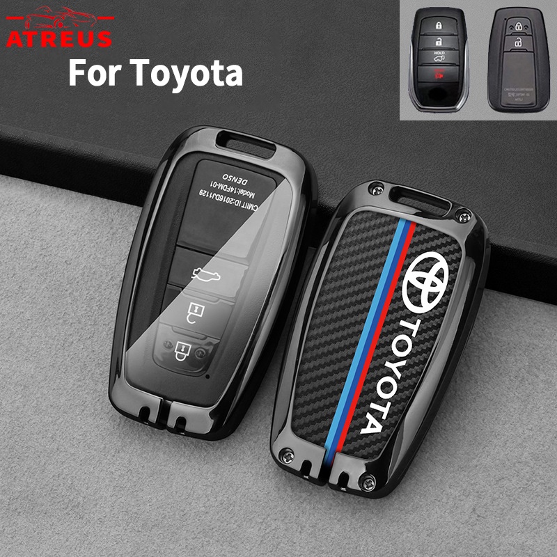 Toyota Zinc Alloy Bungkus Penuh Case Kunci Mobil Cover Serat Karbon Kulit Smart Key Protector Untuk Agya Razie Syar'I Avanza Veloz Rush Kijiang Innova Yaris Corolla Cross bZ4X RAV4 Vios Untuk