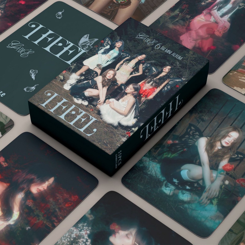 55pcs/box (G) I-DLE Album I FEEL Photocards Butterfly Version Kartu Lomo GIDLE Kpop Postcards