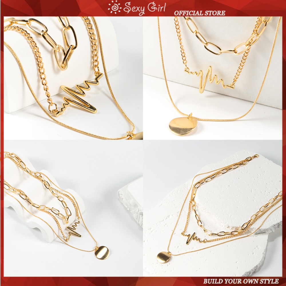 American Minimalist Superimposed Set Chain Necklace Collar Fashion Rantai Logam Kalung Perhiasan Gadis Seksi