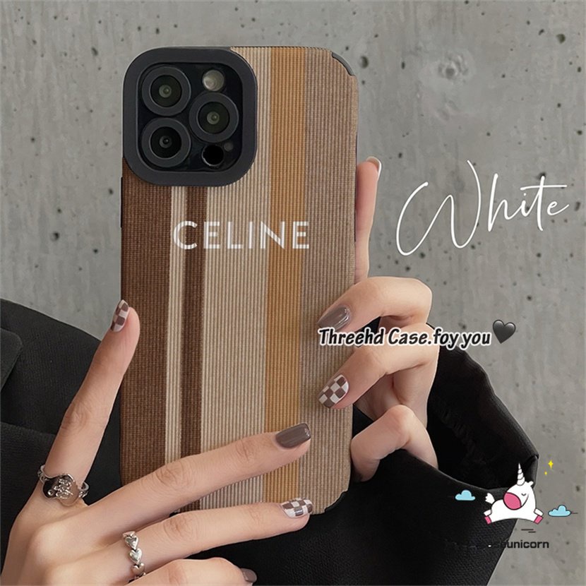 IPHONE  Casing Belakang Tekstur Kulit Sinple Mewah Kompatibel Untuk Iphone11 14 12 13 Pro Max7 8 Plus XR X XS MAX 7Plus 8Plus Merek Trendi C-E-L-I-N-E Lembut Shockproof Phone Shell Cover