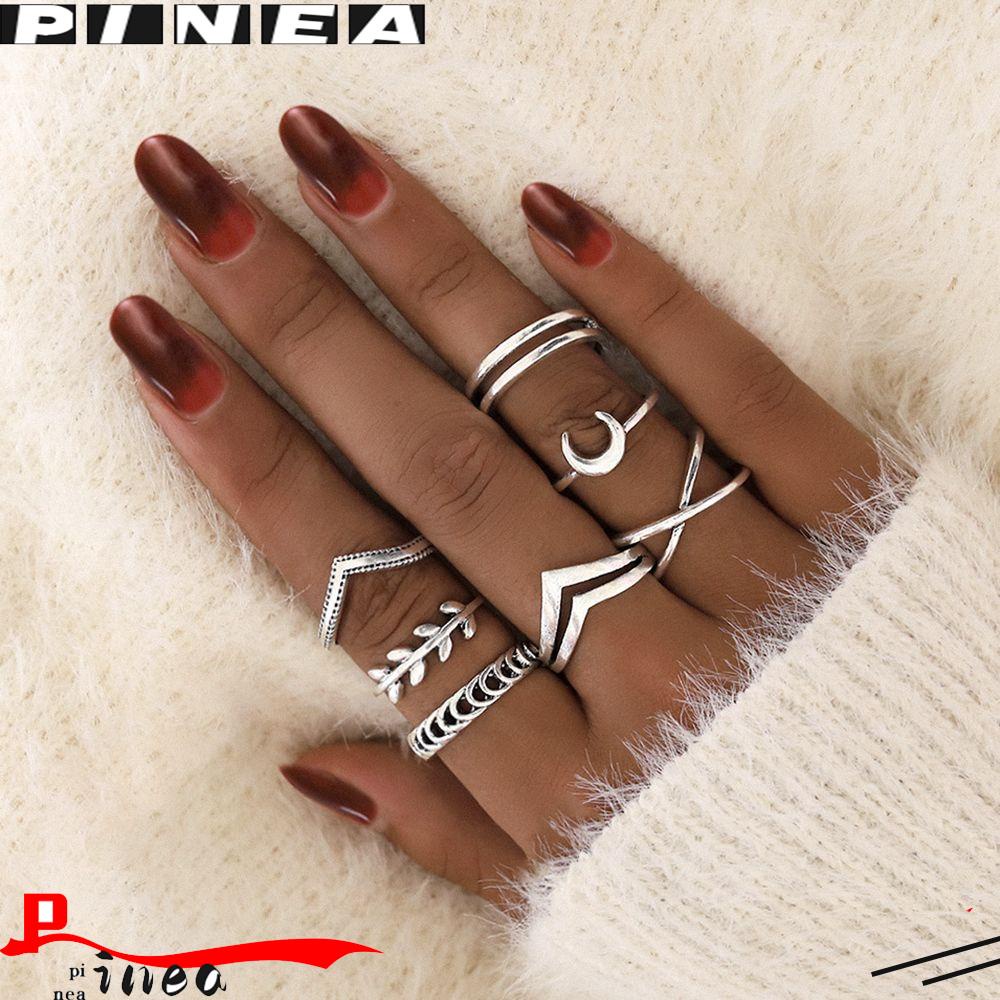 Nanas 7PCS/Set Cincin Set Fashion Wanita Aksesoris Warna Silver