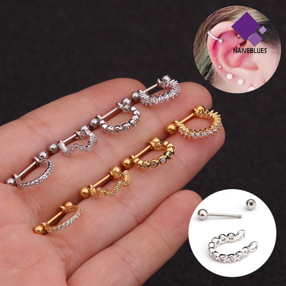 &lt; Naiveblues &gt; 1Pc Cubic Zirconia Bentuk U Barbel Helix Hoop Wanita Tindik