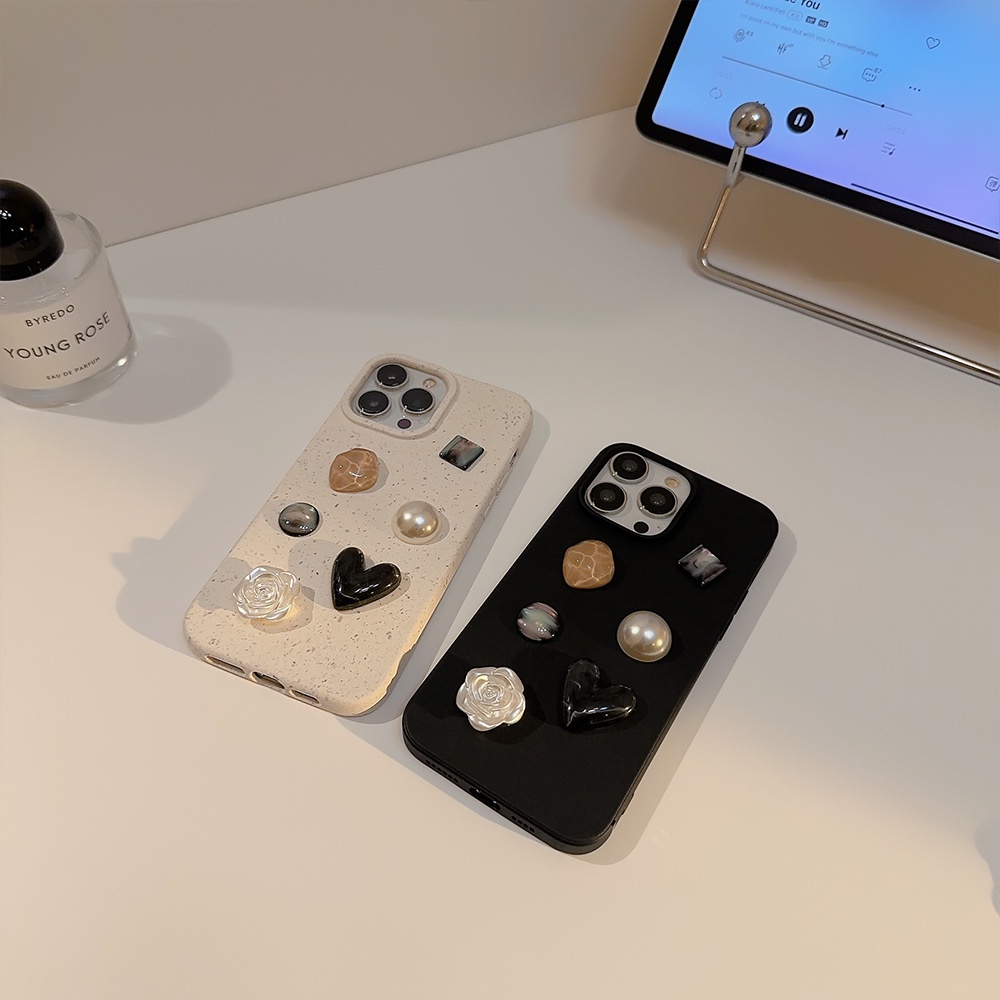 Ins Krem Hitam Camelia Permata Silikon Case Untuk Iphone SE 2020 7 /8 Plus 14x XR XM 11 12 MINI 13 PRO MAX Casing Cover Pelindung AT0303