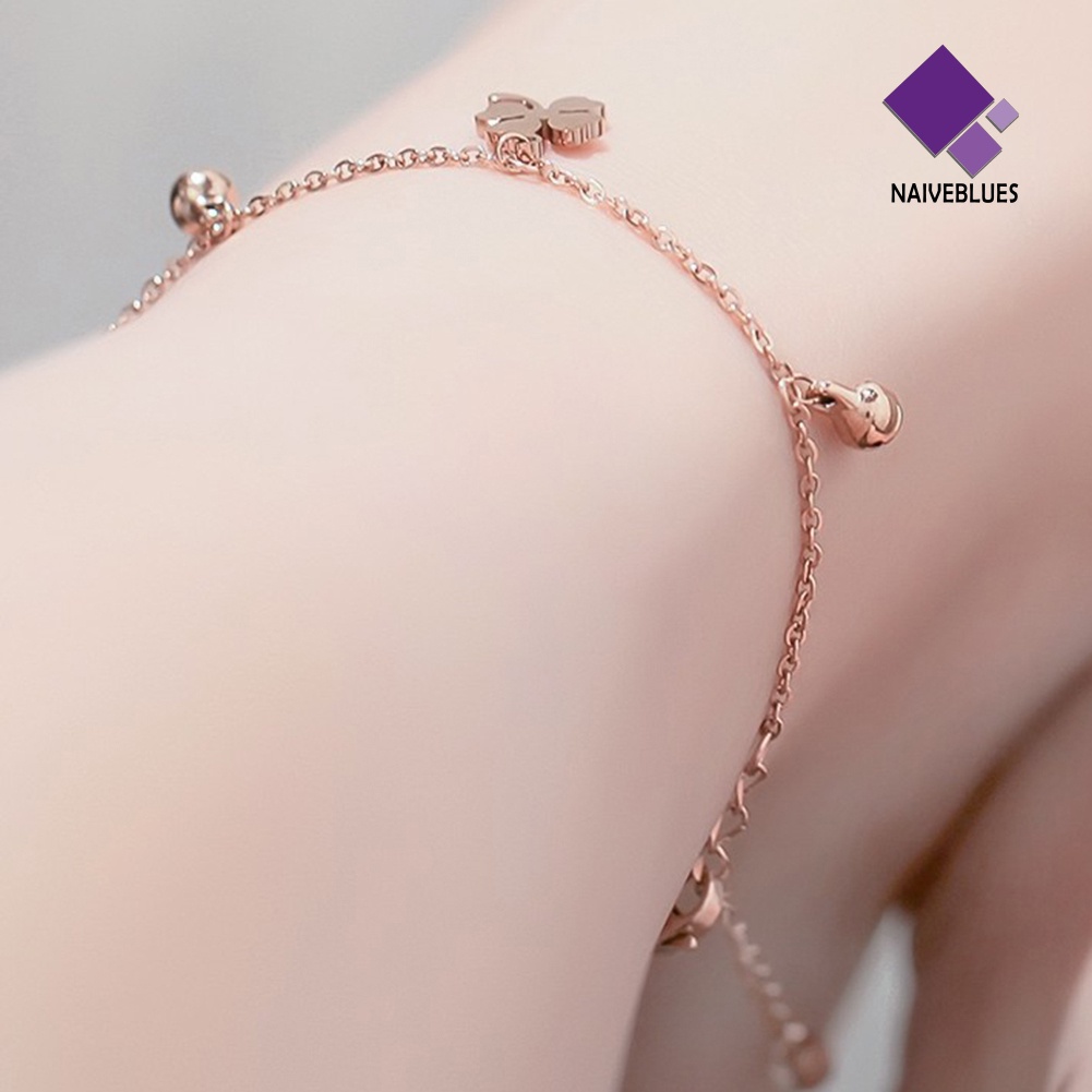 &lt; Naiveblues &gt; Lucky Clover Bells Charm Anklet Kaki Rantai Wanita Musim Panas Ankle Bracelet