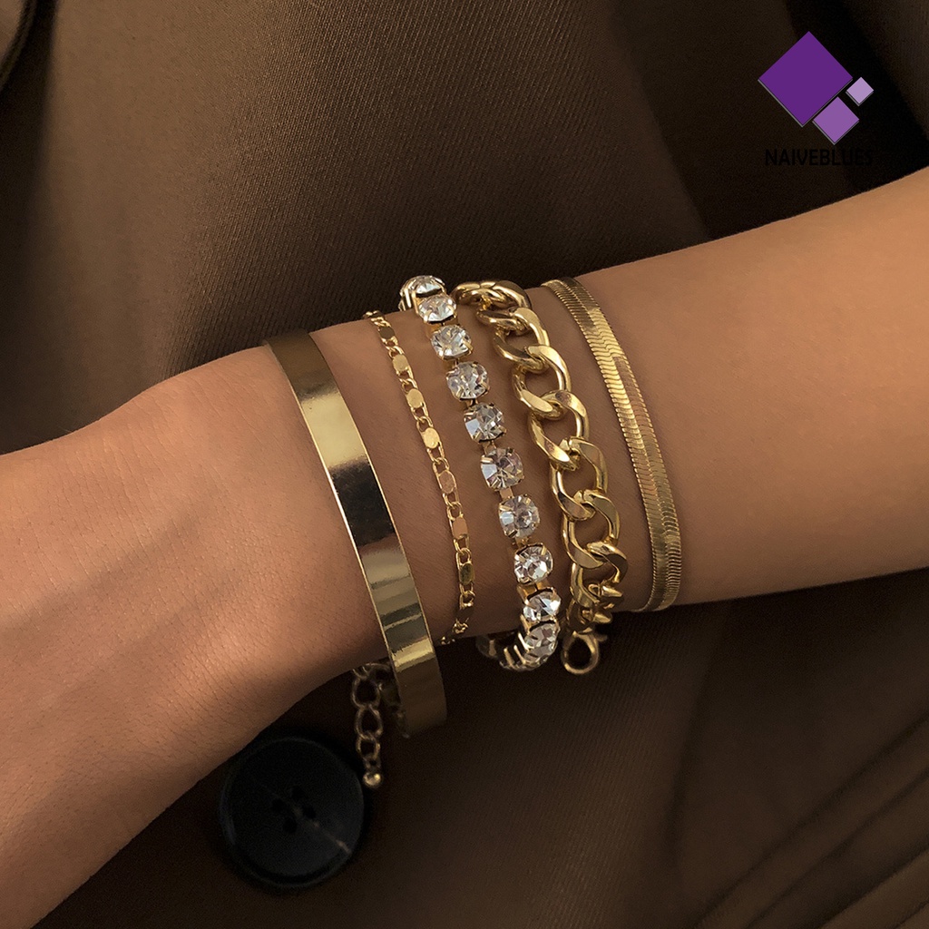 &lt; Naiveblues &gt; 5Pcs Gelang Adjustable Vintage Minimalis Geometris Elemen Gelang Set Hadiah