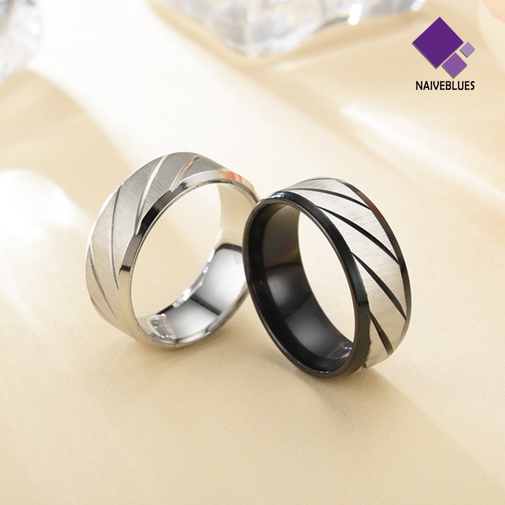 &lt; Naiveblues &gt; Cincin Couple Motif Twill All-match Pengerjaan Halus Stainless Steel Shiny Unisex Untuk Tunangan