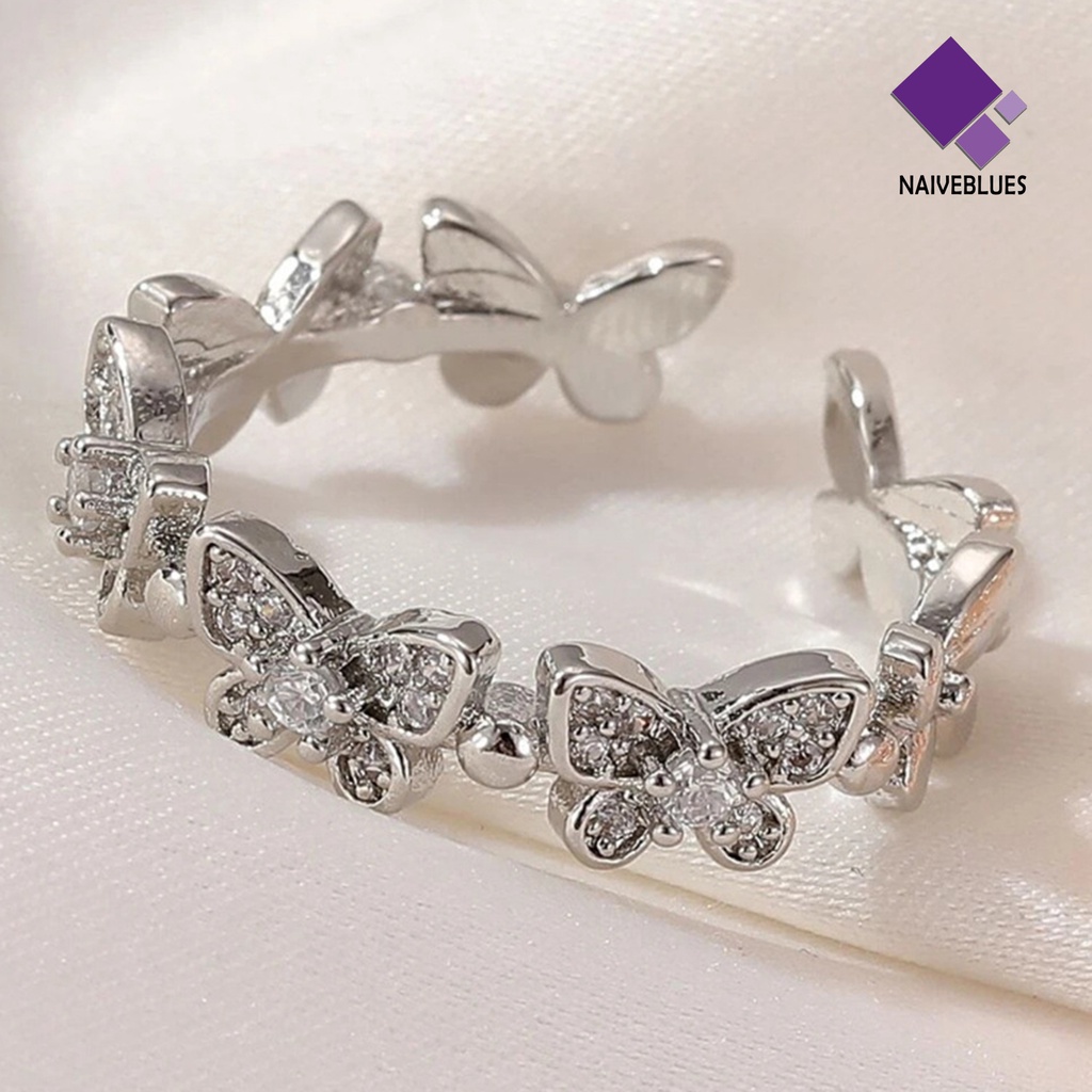 &lt; Naiveblues &gt; Cincin Jari Kupu-Kupu Pembukaan Perhiasan Adjustable Gaya Korea Ring Engagement