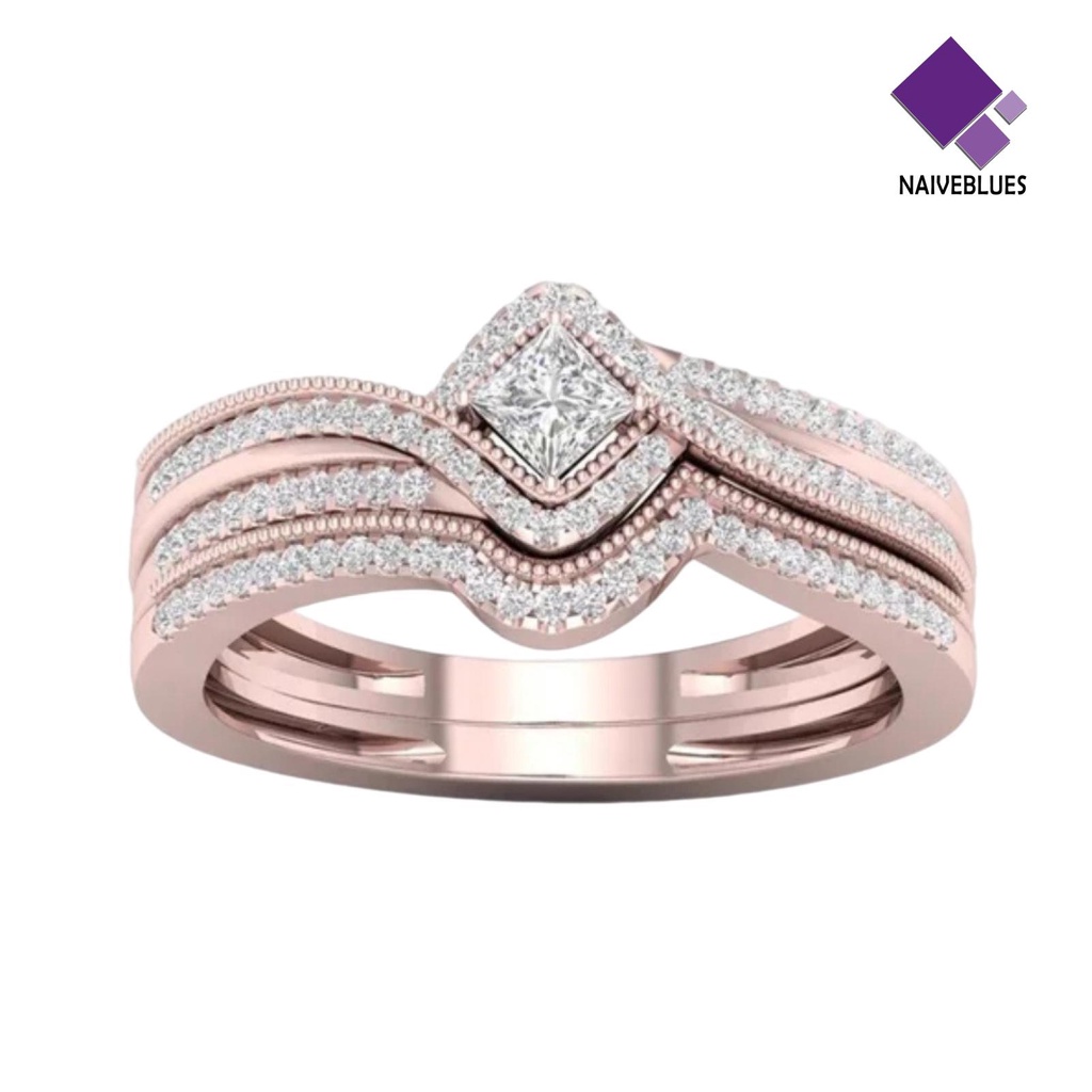 &lt; Naiveblues &gt; Wanita Cincin Faux Kristal Inlay Geometris Logam Cincin Elegan Mengkilap Lingering Zirconia Ring Jewelry