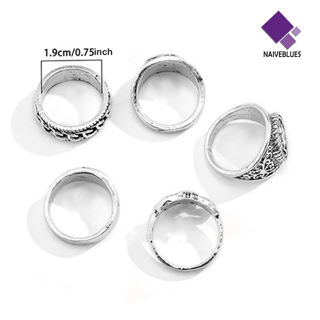 &lt; Naiveblues &gt; 5Pcs/Set Cincin Buku Jari Pola Halus Geometris Mewah Retro Dekorasi Perhiasan Vintage Gothic Joint