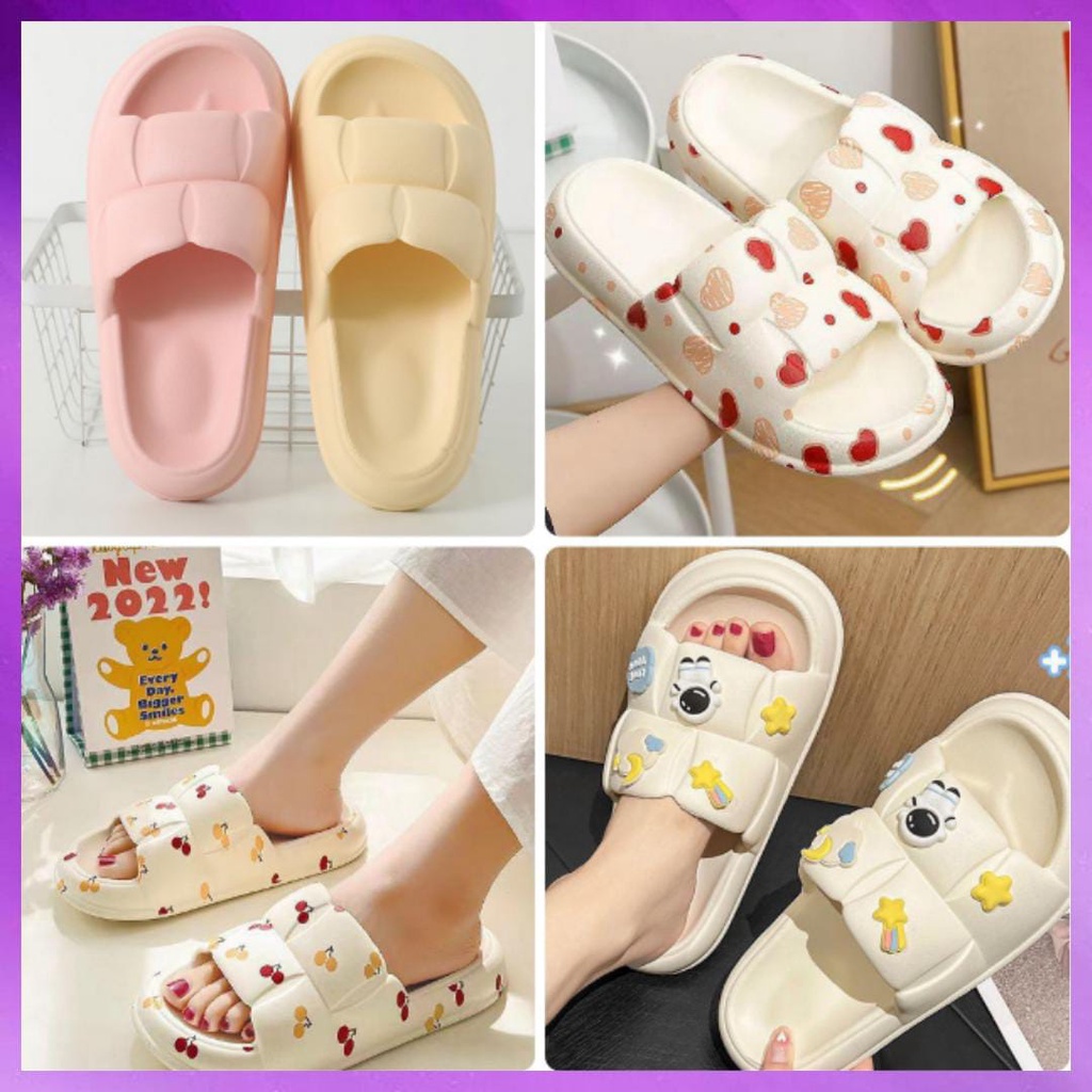 SANDAL SELOP WANITA MOTIF CHERRY LOVE ASTRONOT AWAN Jelly Korean Import Soft Slipper Anti Slip Elastic Empuk PVC / Slop RUMAH TEBEL NYAMAN EMPUK korea cloud slip on Casual cewek