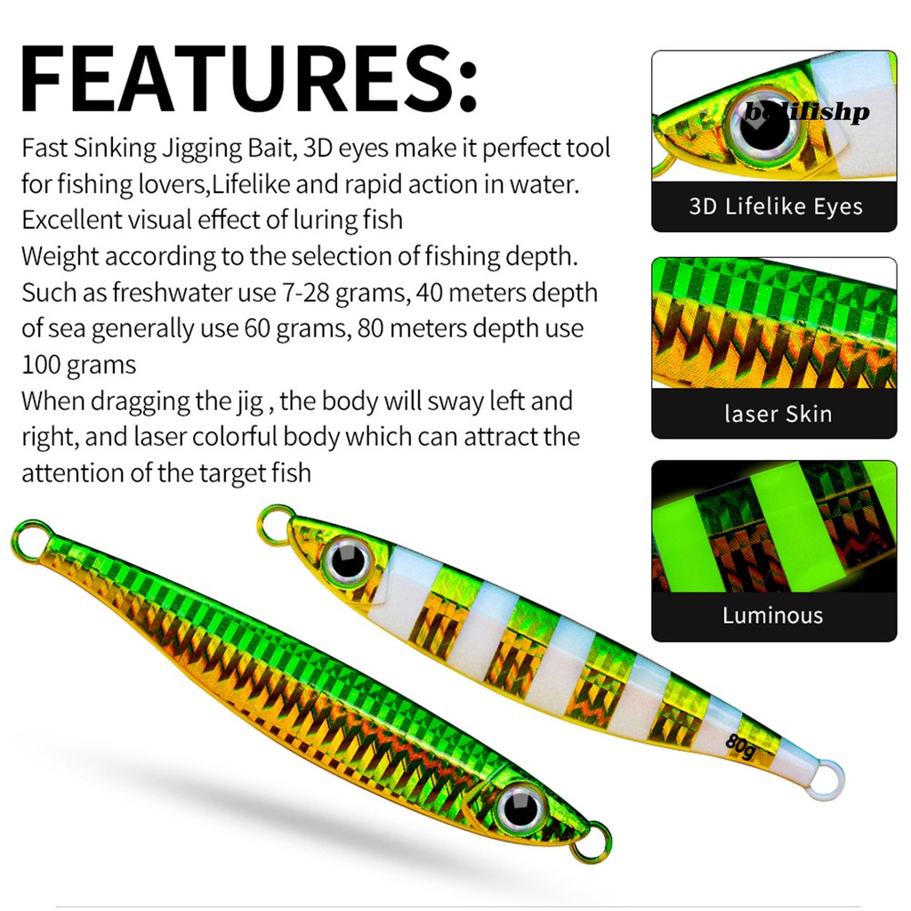 Bo-14/40/80g Umpan Pancing 3D Simulasi Fisheye Tajam Kait Bercahaya Angling Logam Air Asin Glow-in-the-dark Bionic Buatan Umpan Memancing Luar Ruangan
