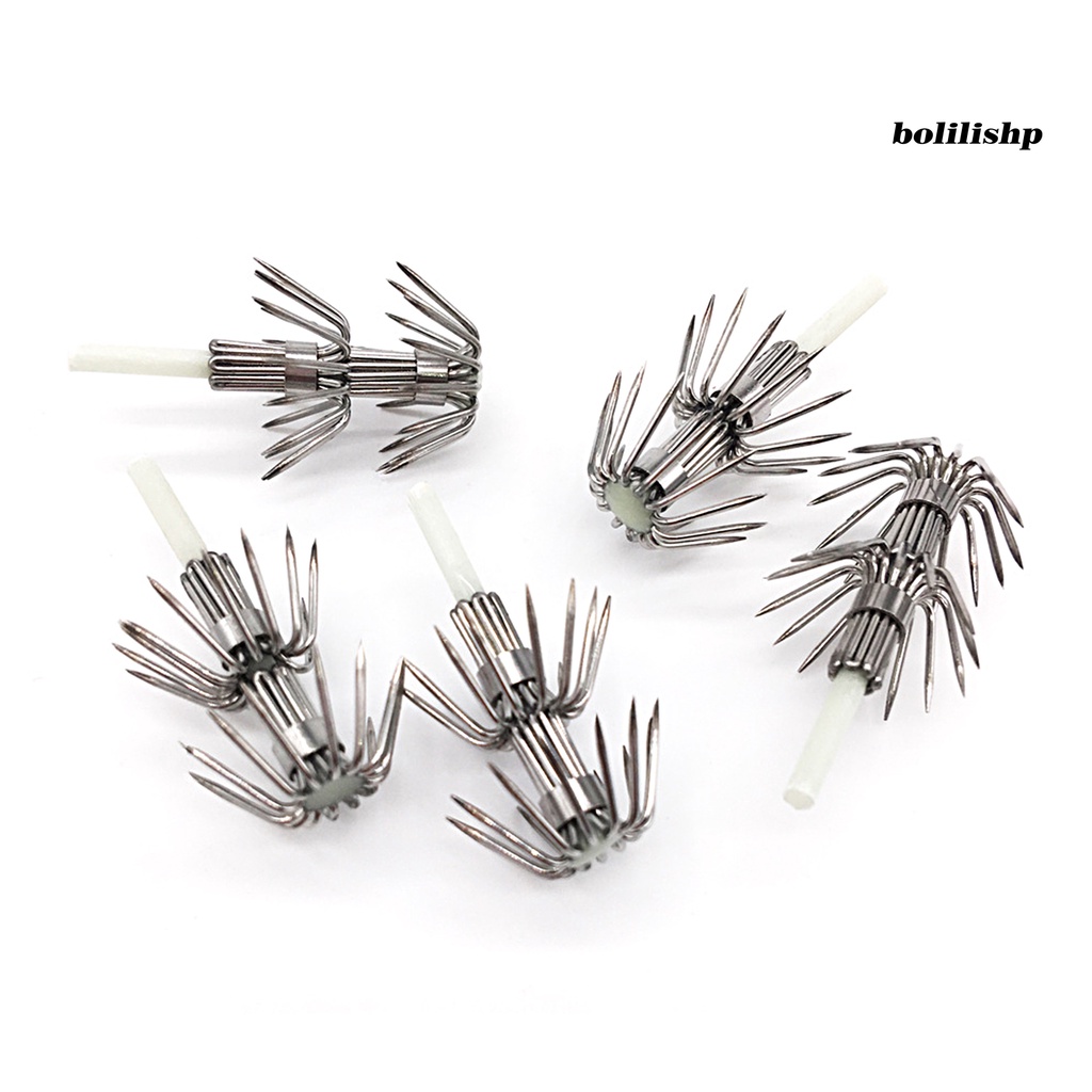 Bo-10pcs Squid Hook Luminous Double-layers Anti Karat Tahan Korosi Reusable Sharp Tip Universal Kekuatan Tinggi Stainless Steel Laut Memancing Payung Kait Perlengkapan Memancing