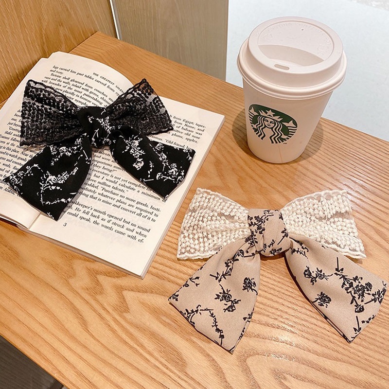 Renda Bunga Huruf Busur Jepit Rambut Gadis Besar Rambut Klip Elegan Temperamen Bulang - SG