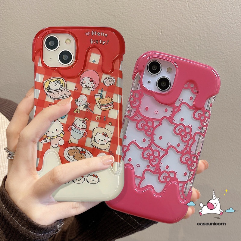 Casing Ponsel Hello Kitty Kartun Lucu Kompatibel Untuk IPhone 7Plus 8Plus 11 14 13 12 Pro Max7 8 Plus XR X XS Max SE 2020 Shockproof Kreatif Permen Es Krim Soft Cover