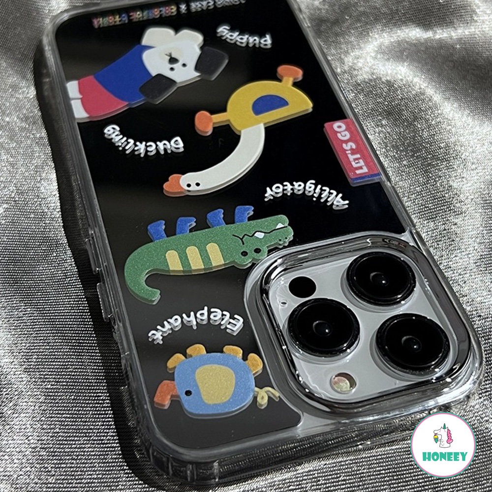 IPHONE Casing Kartun Hewan Yang Menyenangkan Untuk Iphone12 13 14 11 Pro Max Gajah Buaya Bebek Puppy Cermin Shockproof Penutup Belakang