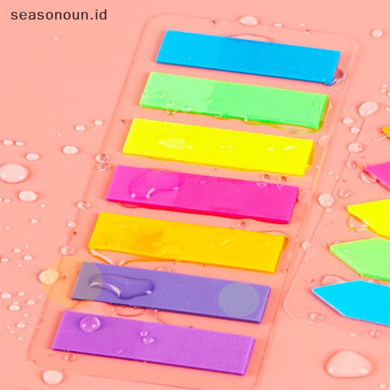 Seasonoun 20 * 7PCS Color Fluorescence Transparan Sticky Notes Memo Pad Bookmark Banner Sticky Notes Stiker Penanda Indeks Alat Tulis Kantor Sekolah.