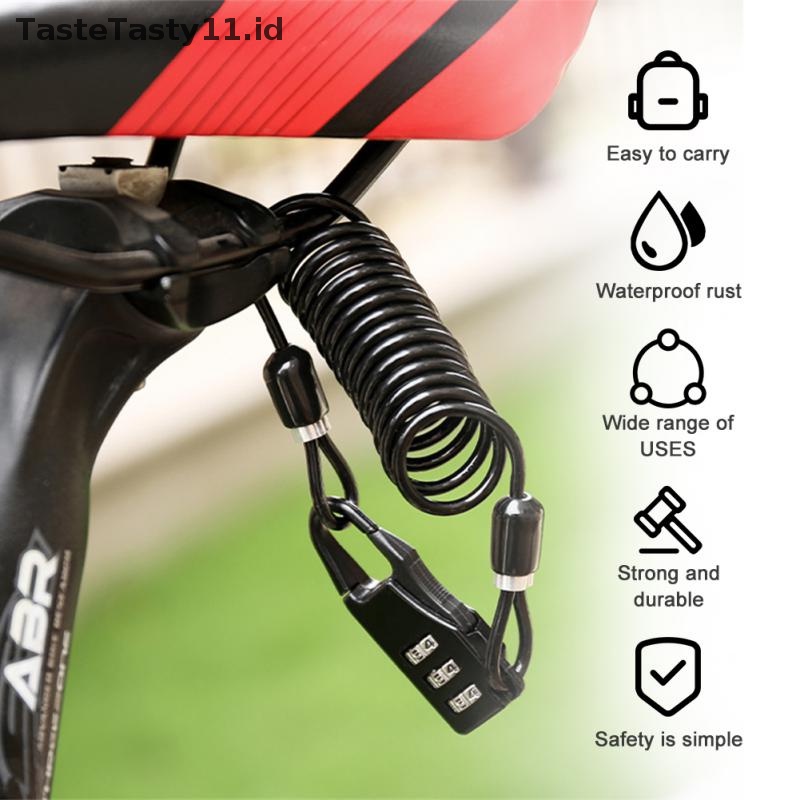 Tastetasty Kunci Helm Portable Steel Cable Lock Sepeda Kombinasi Password 3digi.