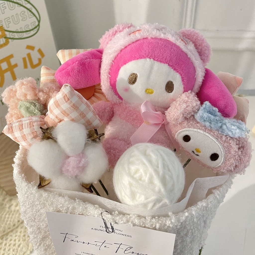 Handmade Sanrio Plush Bouquet My Melody Kuromi Cinnamoroll Kt Kucing Boneka Mewah Mainan Valentine Wisuda Kekasih Buket Bunga