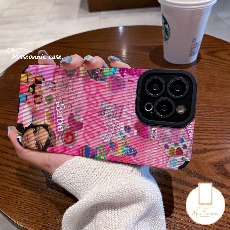 IPHONE Casing Ponsel Tekstur Kulit Mewah Untuk Iphone11 7 8 Plus 11 14 13 12 Pro Max X 7Plus XR XS Max Kartun Lucu Pretty Princess Barbie Shockproof Silicone Soft Cover