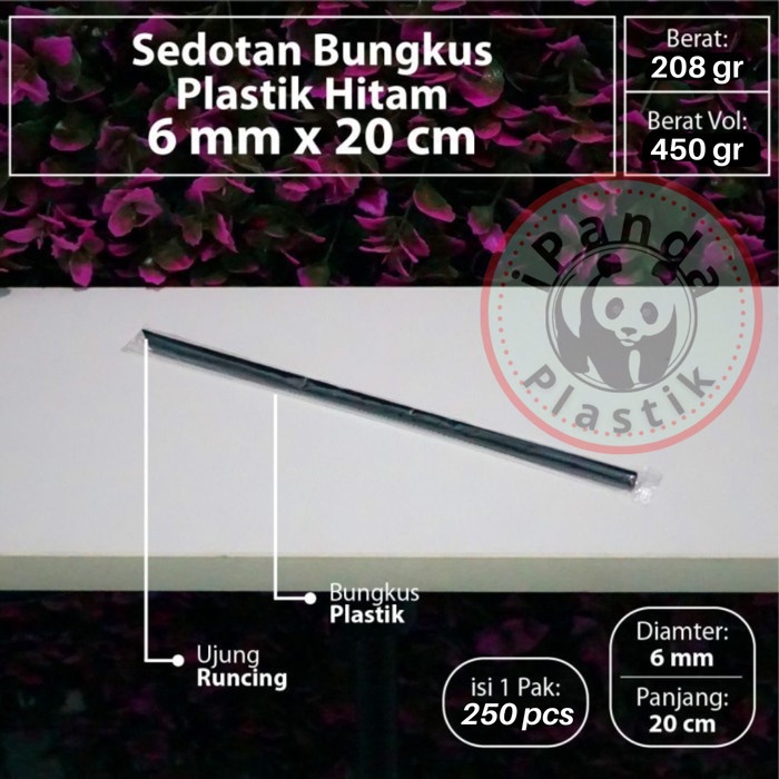 Sedotan Hitam Steril 6 mm x 20 cm - Bungkus Plastik - Lancip