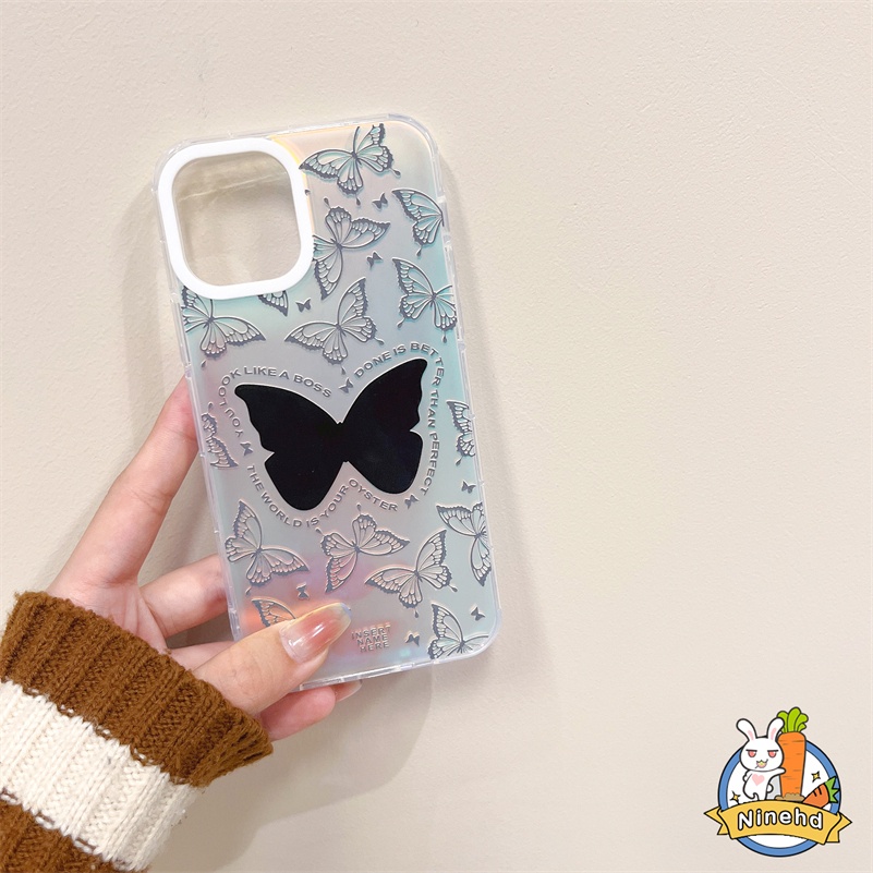 IPHONE Casing Kompatibel Untuk Iphone14 13 12 11 Pro Max X Xr Xs Max8 7 Plus SE 2020 Luxury Metal Laser Butterfly Phone Case Clear Shockproof Bumper Soft Case Lensa Full Cover Pelindung