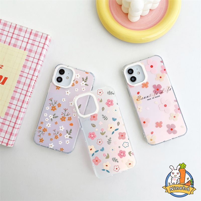 IPHONE Casing Kompatibel Untuk Iphone14 13 12 11 Pro Max X Xr Xs Max8 7 Plus SE 2020 Musim Panas Pink Bunga Kecil Casing Ponsel Akrilik Bening Silikon Keras Shockproof Soft Case Cover Pelindung