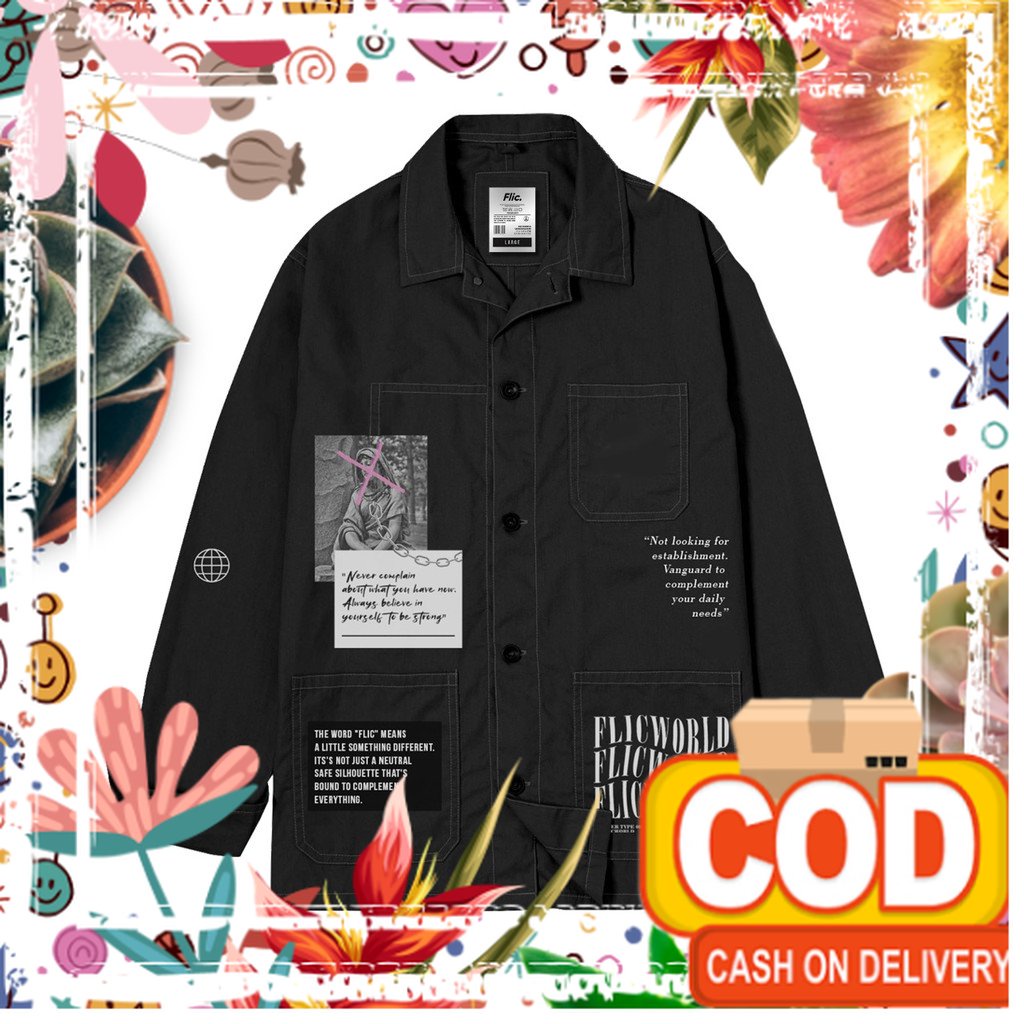 FLICWORLD - Way Out Overshirt Jacket Black/ Kualitas Premium