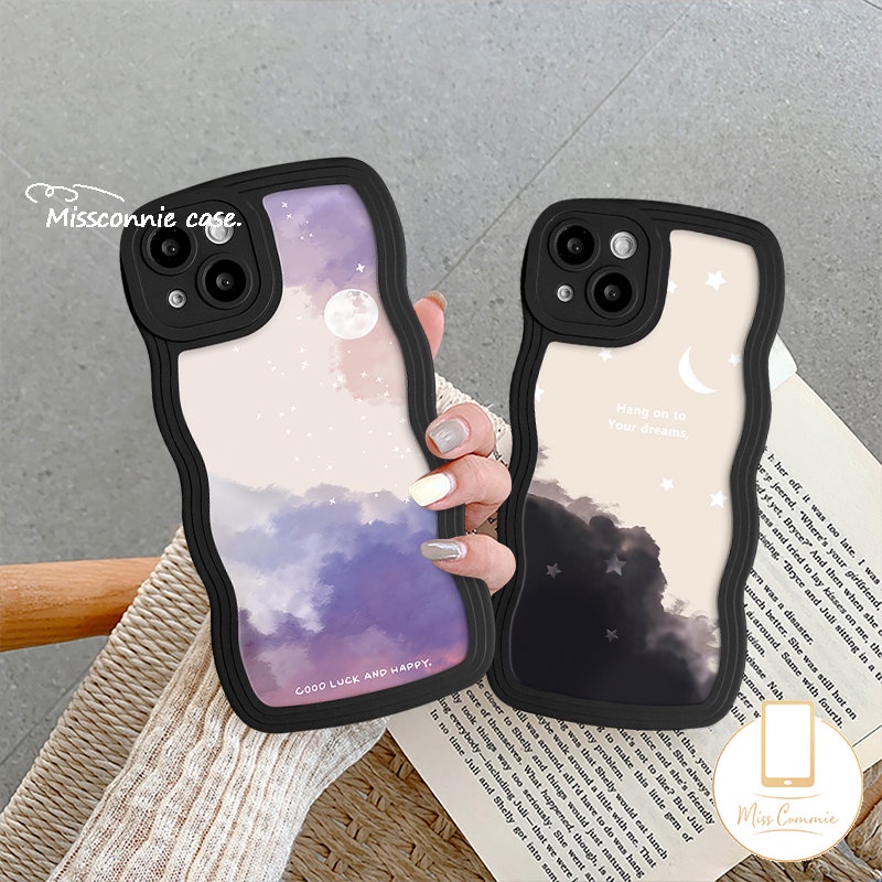 IPHONE Fantasy Casing Ponsel Bulan Bintang Langit Berbintang Kompatibel Untuk Iphone11 13 14 12 Pro Max8 6 6s 714 Plus 8Plus XR 7Plus XS Max X SE 2020 Pasangan Tepi Bergelombang Lembut TPU Cover