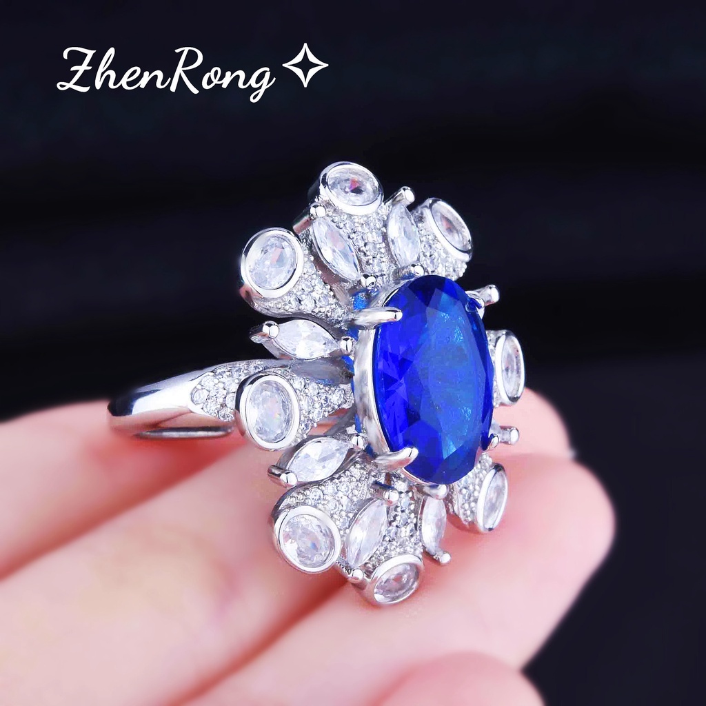 Goldkingdom Aksesoris Perhiasan Fashion Ready Stock 15karat Berlian Biru Royal Set Mewah Liontin Cincin Warna-Warni Anting Harta Karun