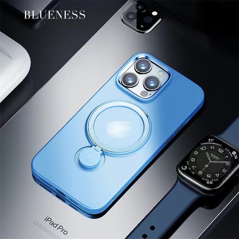 IPHONE Stand Casing Ponsel Hisap Magnetik Cocok Untuk Iphone11 12 13 14 Pro Max14 plus Casing Anti Jatuh Hard case Magsafe Wireless charging scrub Matte waterproof