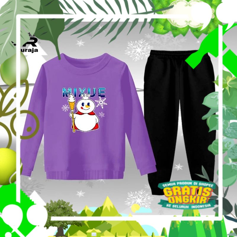 setelan baju celana panjang anak perempuan motif mixue ice cream/umur 3-12 tahun/ Terbaru model baru