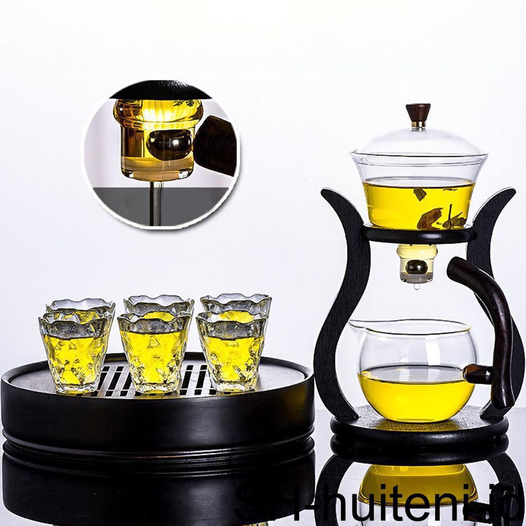 Tea Set Kaca Kungfu Malas Bening Dengan Cangkir Magnetic Water Diversion