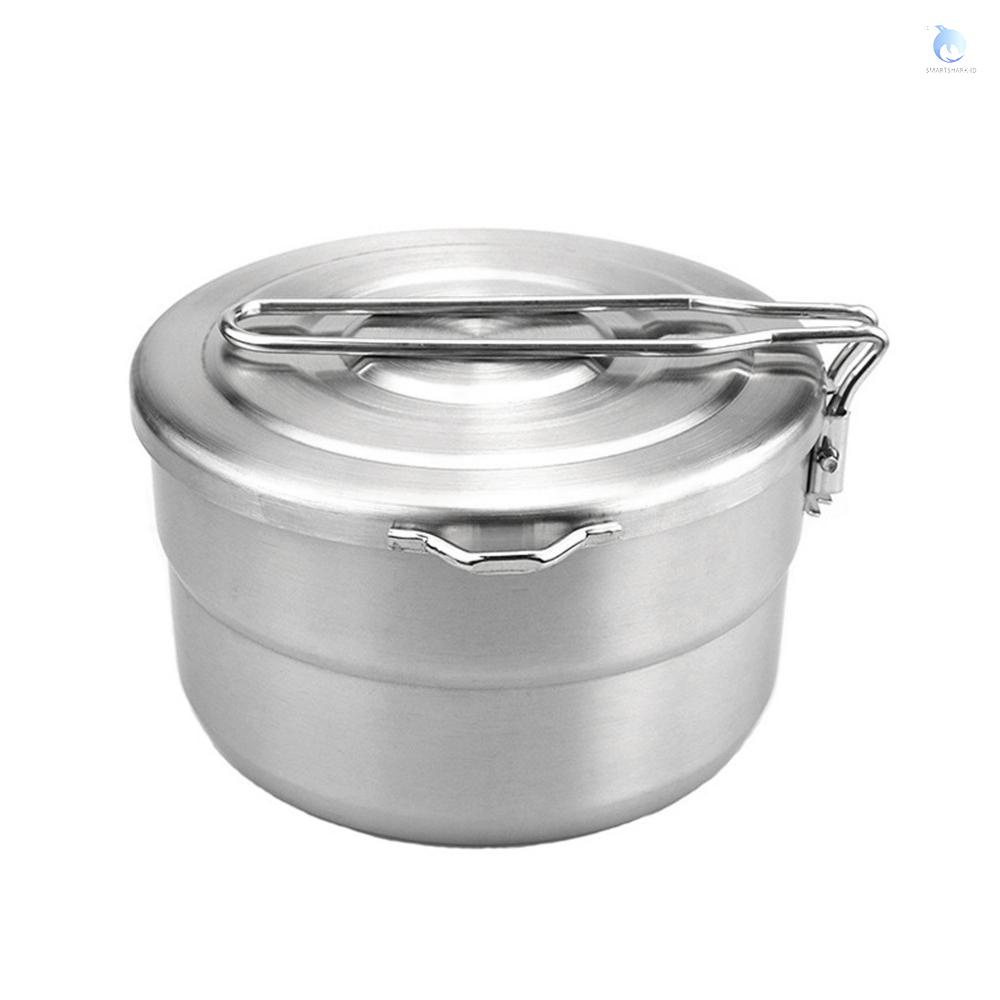 Smar-1.5l Lunch Case Stainless Steel Dengan Tas Penyimpanan Camping Pot Untuk Backpacking Hikiing Memancing