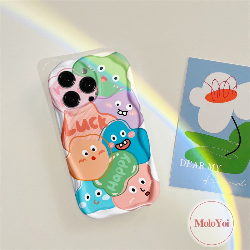 IPHONE Case Pasangan Tepi Melengkung Bergelombang 3D Kompatibel Untuk Iphone6 8 6s 7plus11 13 12 14 Pro XR XS X Max Max SE 2020 Kartun Monster Lucu Graffiti Hewan Kecil Baru Lembut Tpu Cover