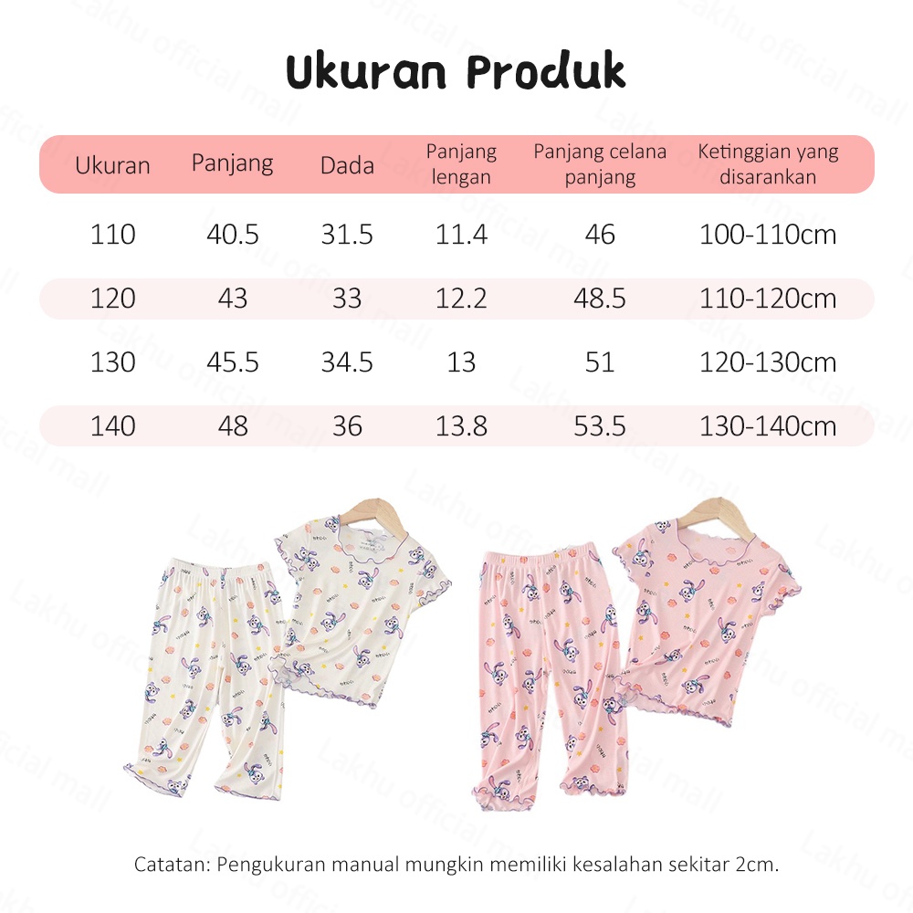 Lakhu Piyama Anak Perempuan/ Baju Setelan Anak Perempuan/ Piyama Sutra Es Anak