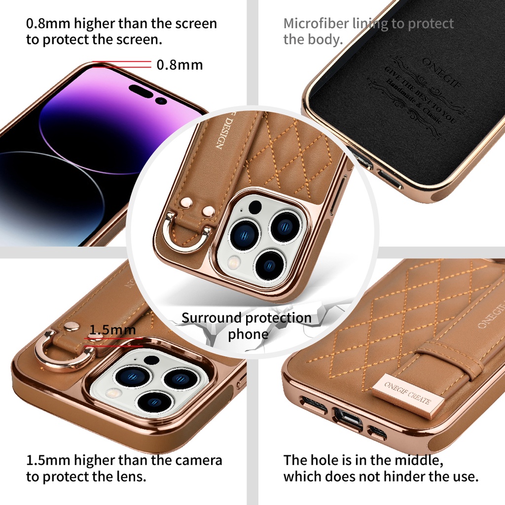 Phone Case Shell With Wrist Strap Holder Electroplating Phone Cover For Iphone 13 Pro Max 13 Pro 13 Fashion Luxury Style PU