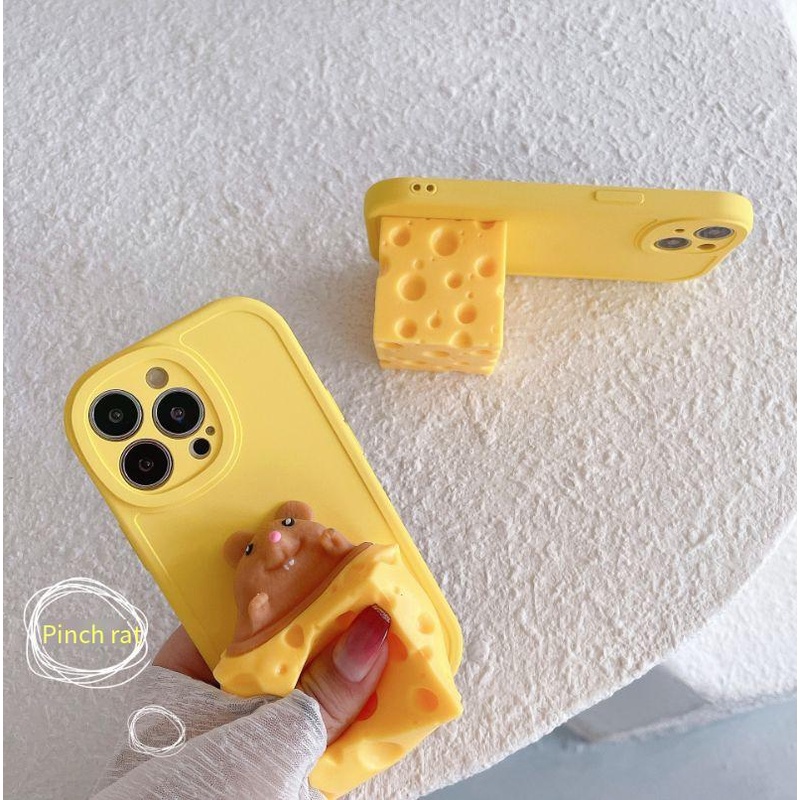 IPHONE Cheese Mouse Pinch To Pinch Decompression Phone Case Untuk Iphone14 13 12 11 Promax X/xs Max7/8plus Telepon Slvee