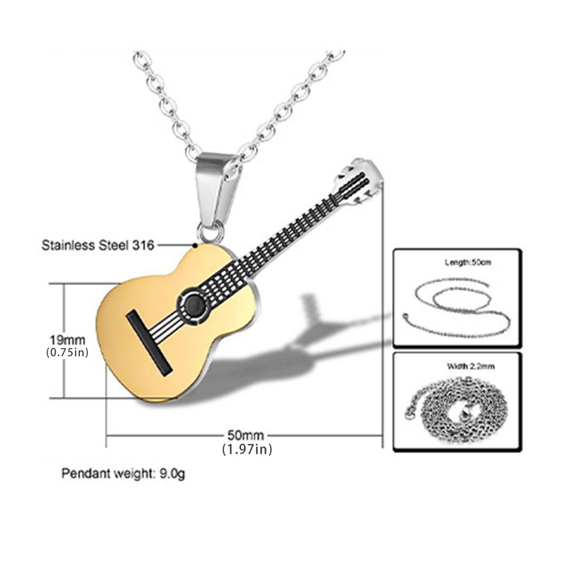 Tidak Luntur Bentuk Gitar Baja Titanium Pria Wanita Kalung Perhiasan Hiphop Rock Slide Musik Elemen Rantai Necklace