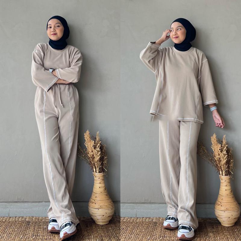 BEFAST - ZNF OOTD WANITA ONESET REVA / Set Milo Knit RIB / Fashion Wanita Remaja ABG Trendy / Oneset Wanita Keluaran Terbaru / OOTD Wanita Ala Korean Style / Pakaian Kekinian Remaja Wanita / Outfit Daily Wanita Hijab Simple / Setelan Polos Formal