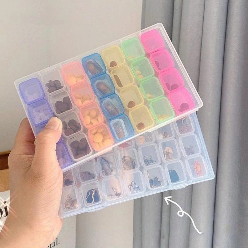 28kisi Kotak Penyimpanan Plastik Warna-Warni Bening Universal Tahan Debu Nail Art Dekorasi Wadah Transparan Persegi Kosong Cincin DIY Beads Jewelry Organizers